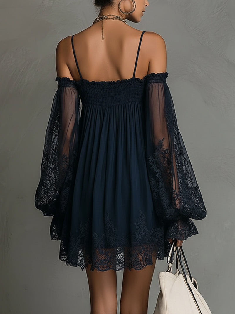Noemi | Vestido mini de chiffon con hombros descubiertos