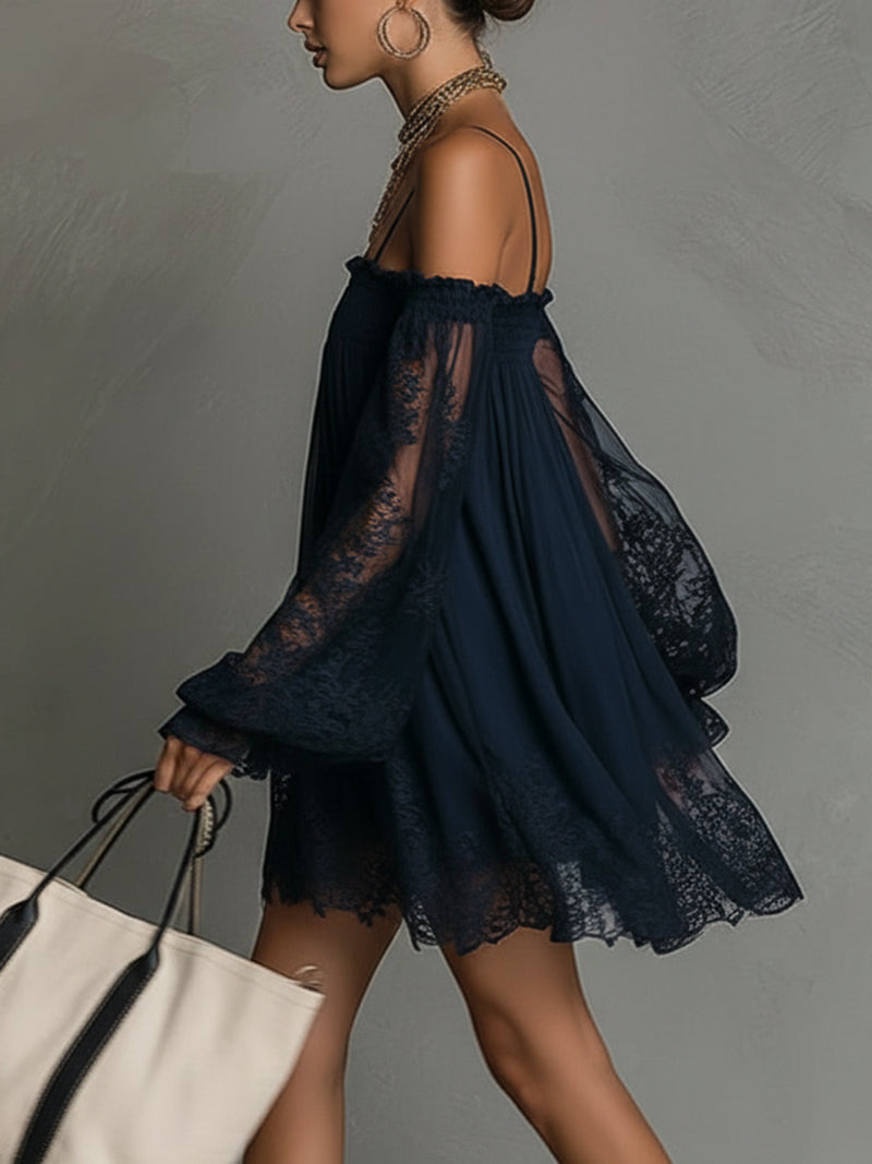 Noemi | Vestido mini de chiffon con hombros descubiertos
