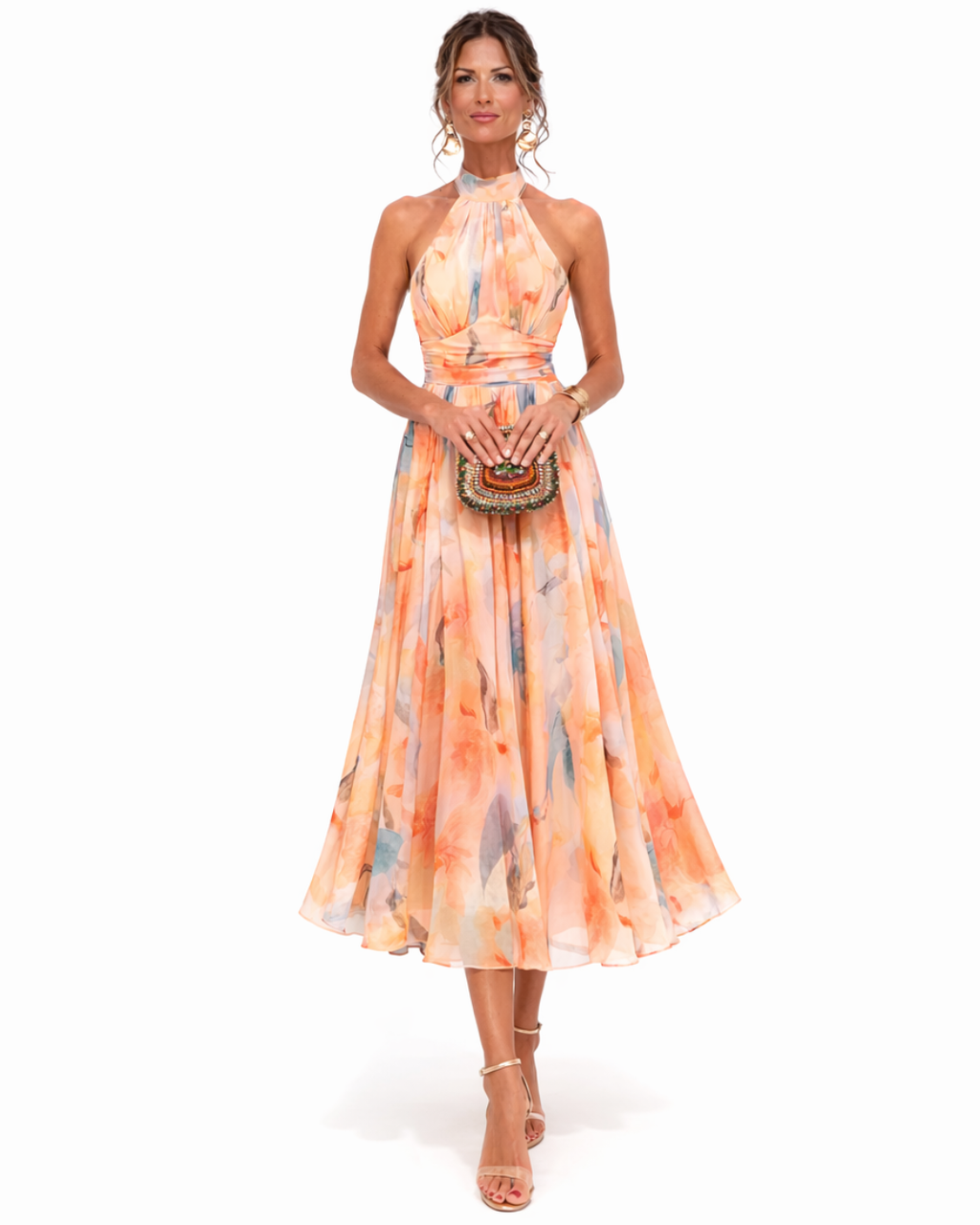 Aurora | Vestido halter con estampado acuarela