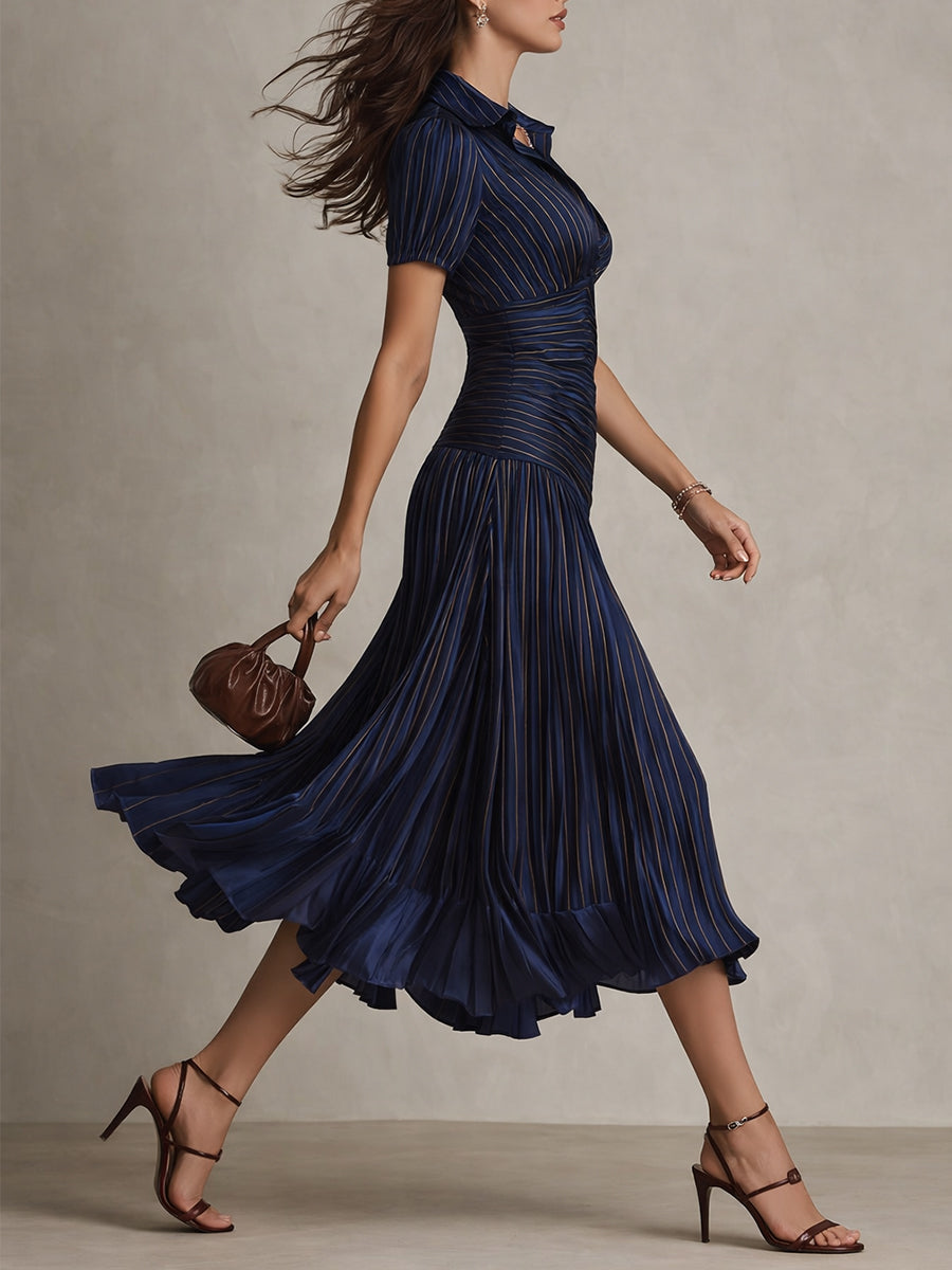Adriana | Vestido midi satinado de rayas