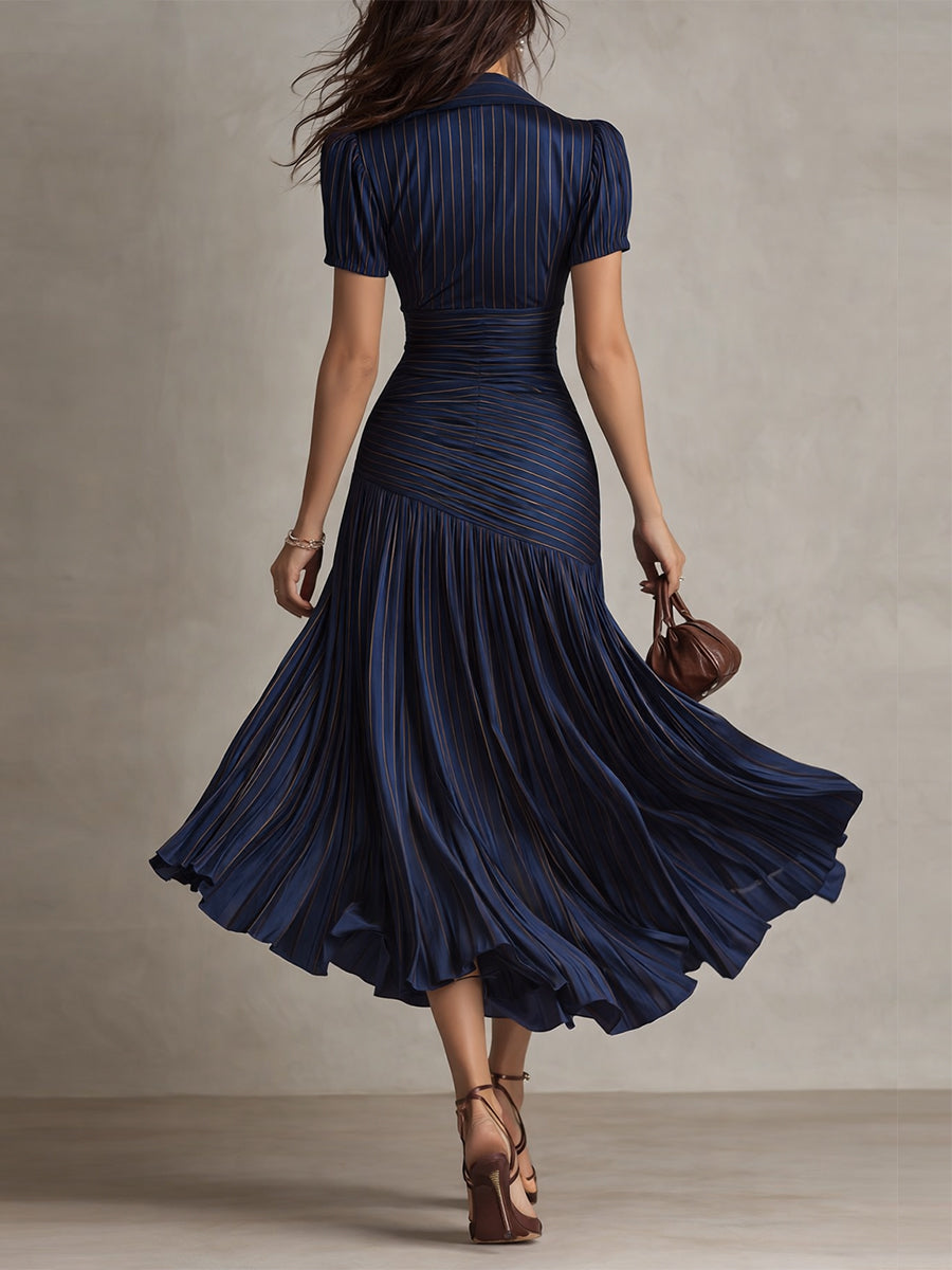 Adriana | Vestido midi satinado de rayas