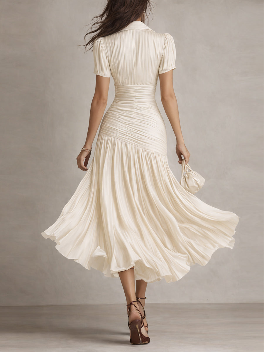 Adriana | Vestido midi satinado de rayas