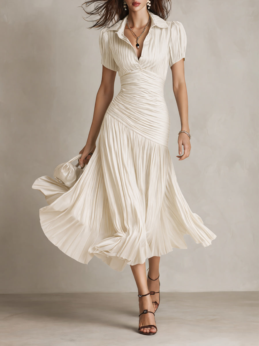 Adriana | Vestido midi satinado de rayas