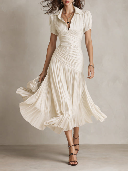 Adriana | Vestido midi satinado de rayas
