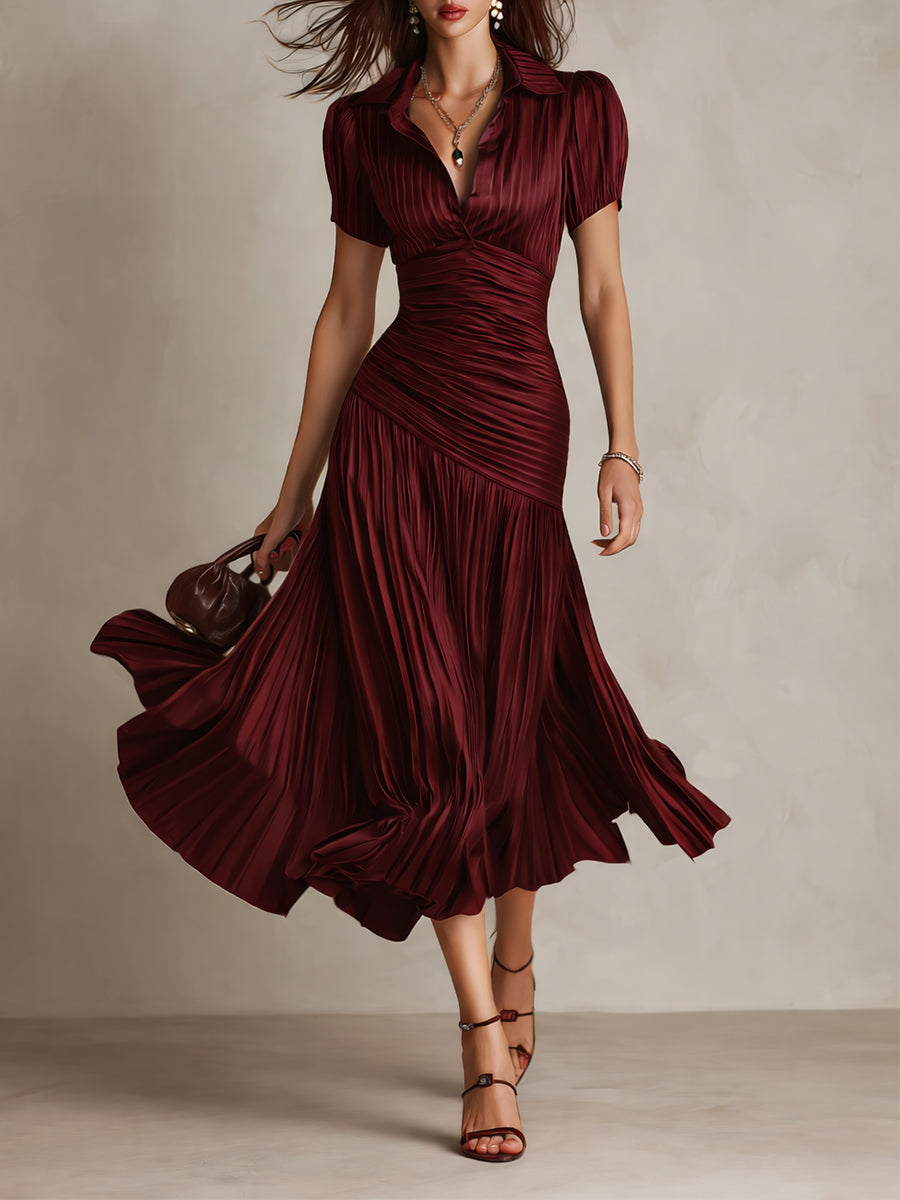 Adriana | Vestido midi satinado de rayas
