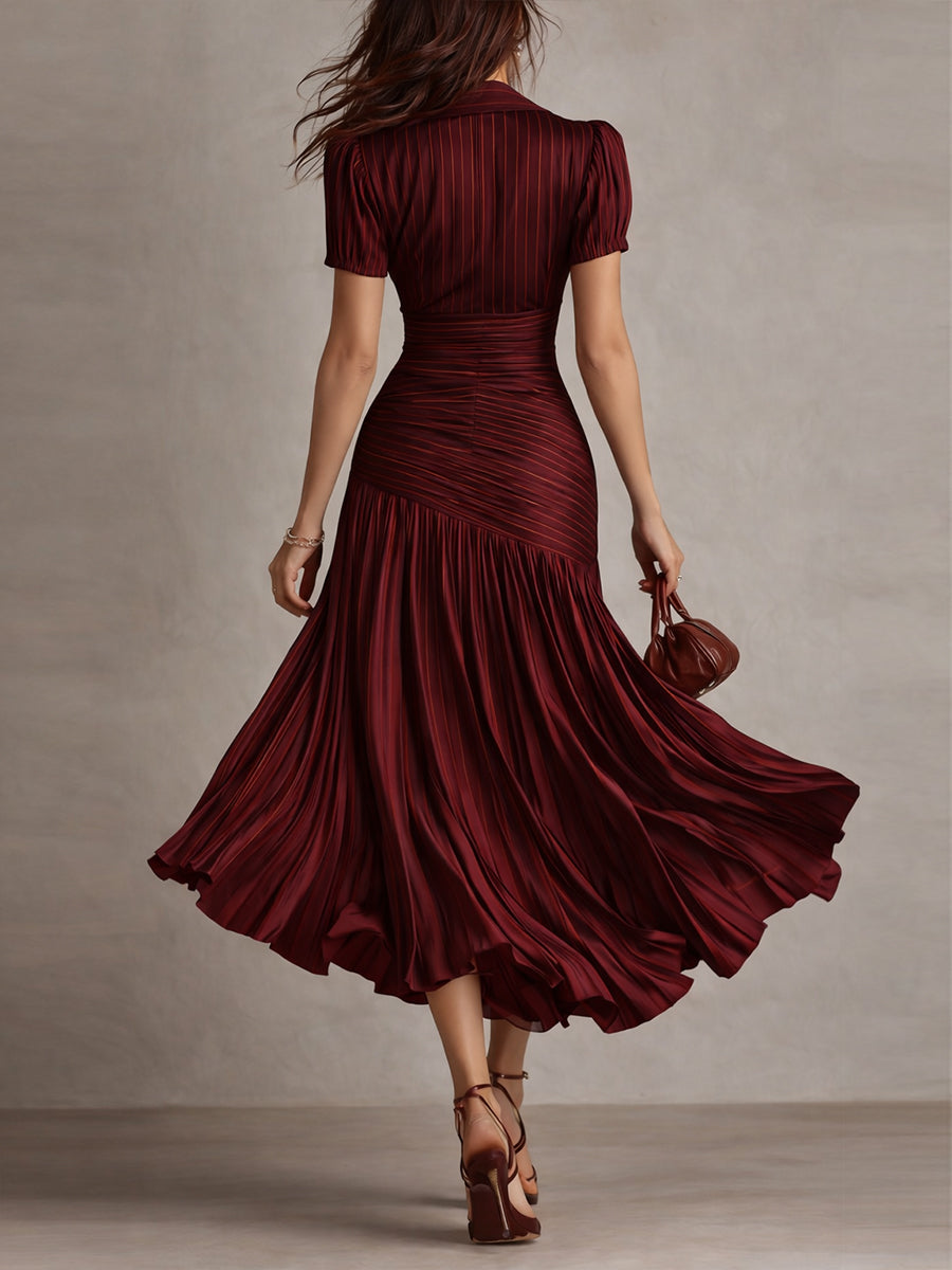 Adriana | Vestido midi satinado de rayas