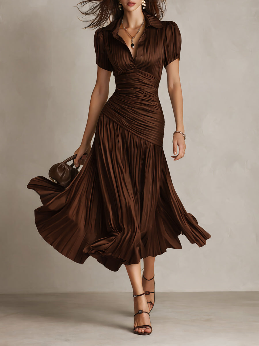 Adriana | Vestido midi satinado de rayas
