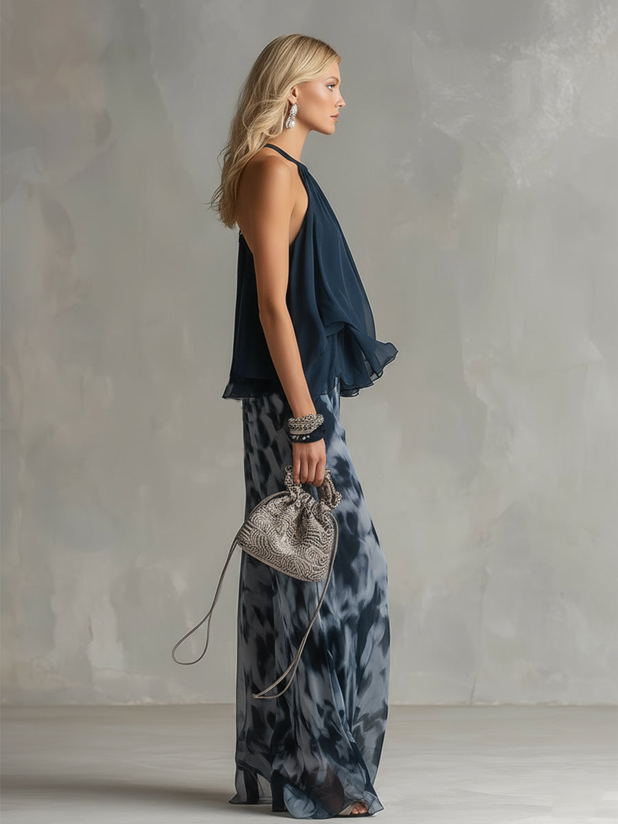 Livia | Conjunto de top halter fluido y pantalón estampado