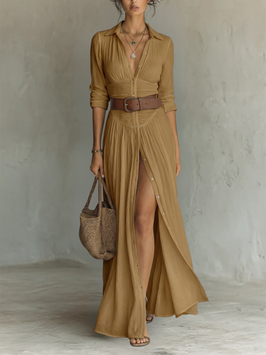 Amélia | Vestido maxi elegante con cuello de solapa