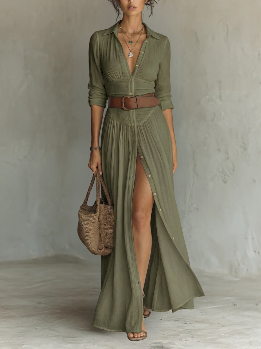Amélia | Vestido maxi elegante con cuello de solapa