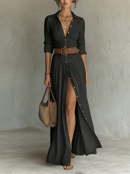 Amélia | Vestido maxi elegante con cuello de solapa