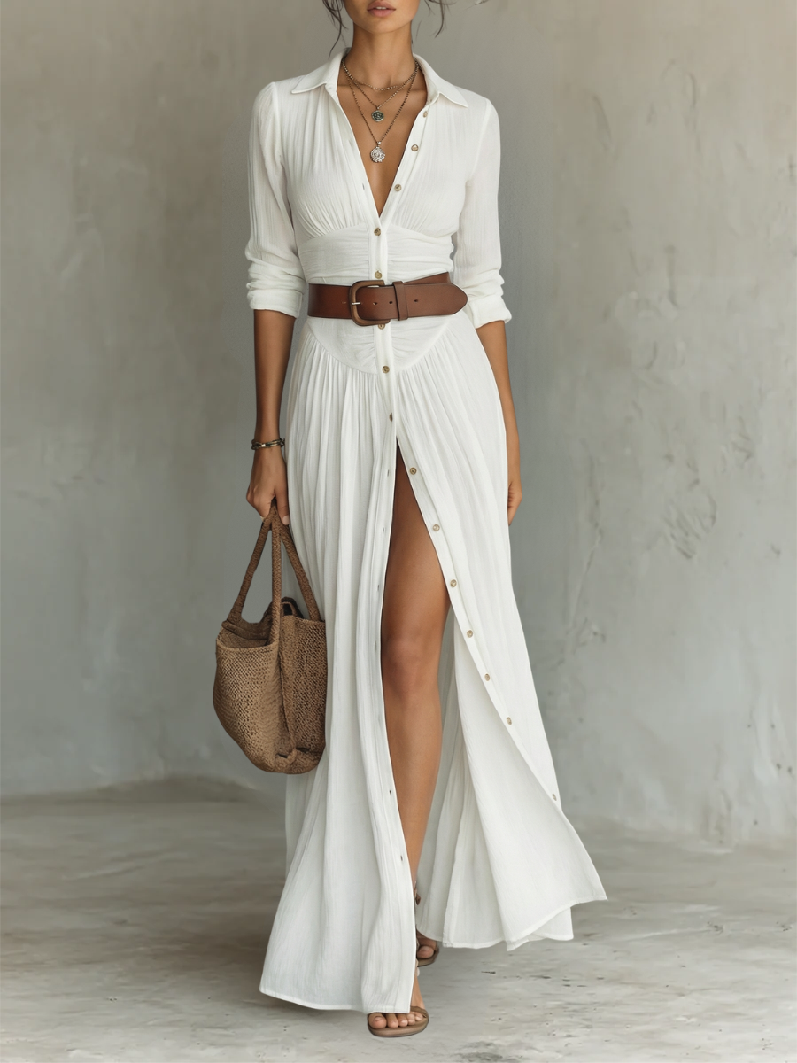 Amélia | Vestido maxi elegante con cuello de solapa