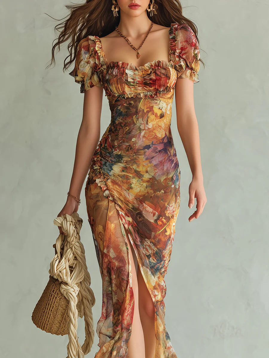 Alessia | Vestido largo estampado efecto acuarela