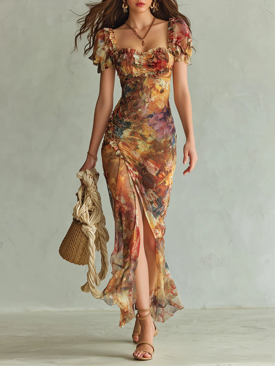 Alessia | Vestido largo estampado efecto acuarela