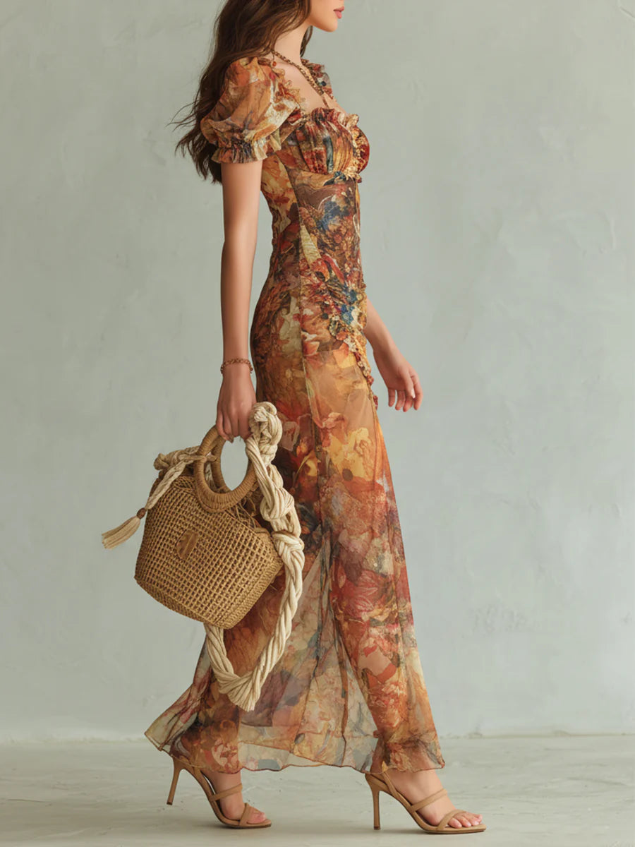 Alessia | Vestido largo estampado efecto acuarela
