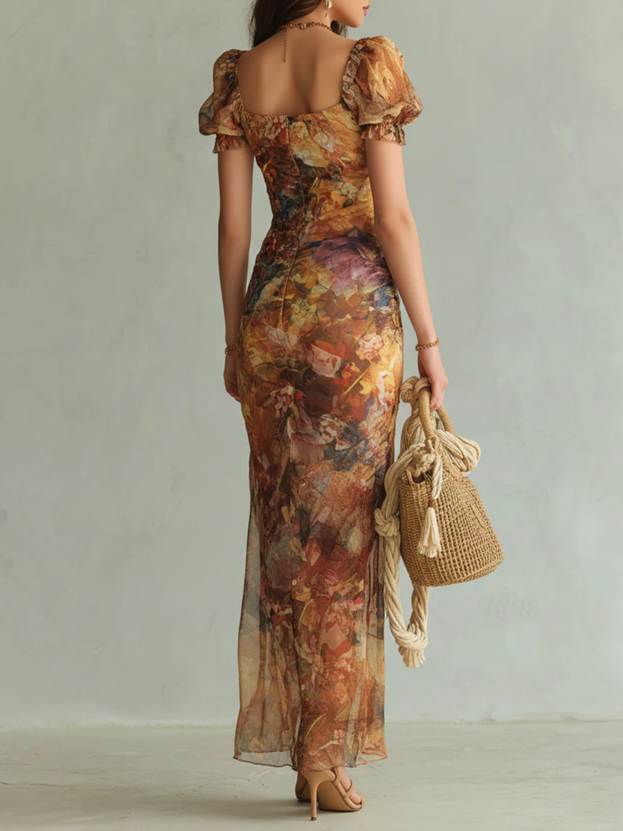 Alessia | Vestido largo estampado efecto acuarela