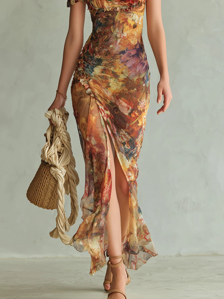 Alessia | Vestido largo estampado efecto acuarela