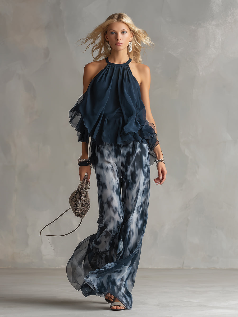 Livia | Conjunto de top halter fluido y pantalón estampado