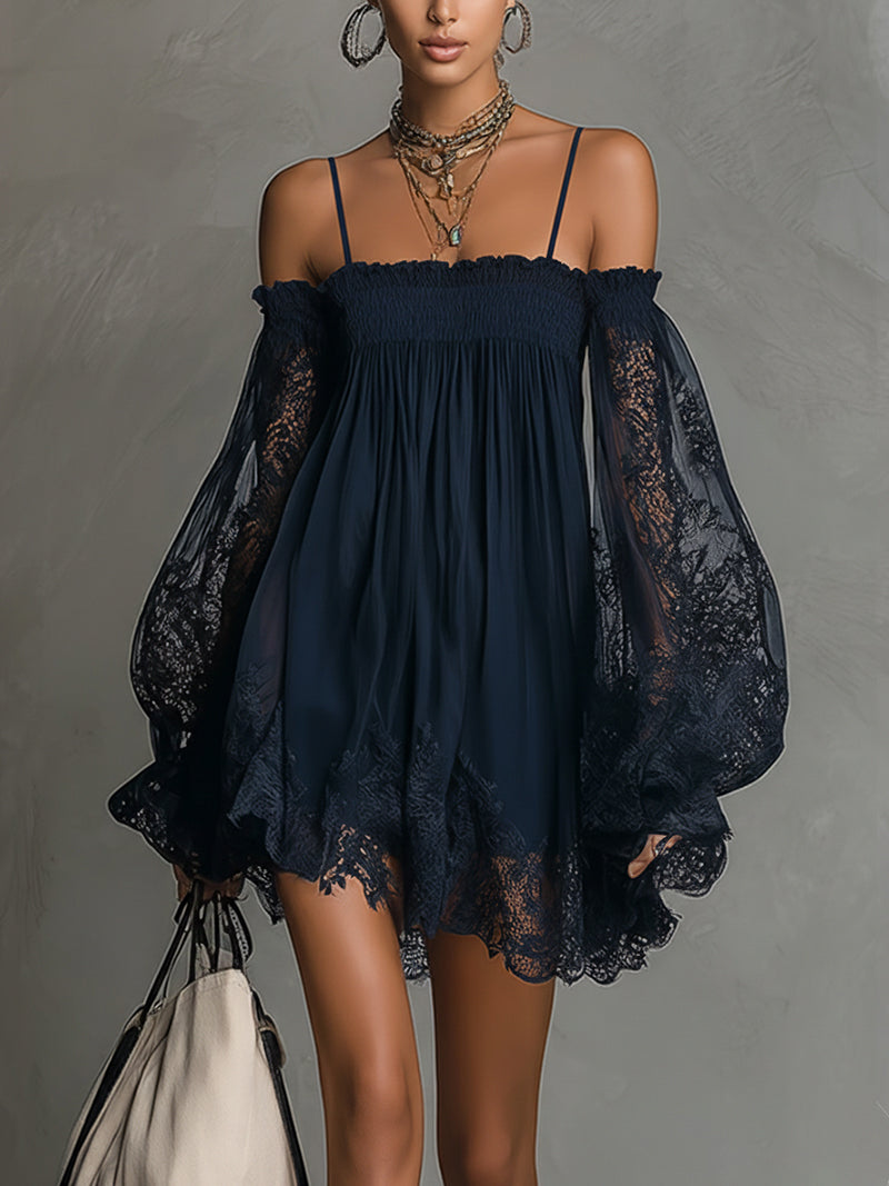 Noemi | Vestido mini de chiffon con hombros descubiertos