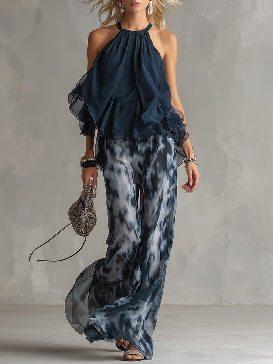 Livia | Conjunto de top halter fluido y pantalón estampado