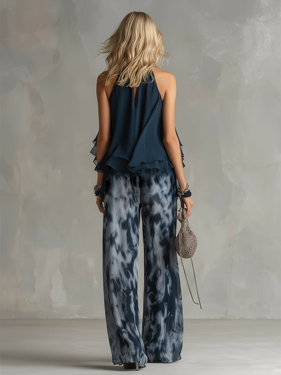 Livia | Conjunto de top halter fluido y pantalón estampado
