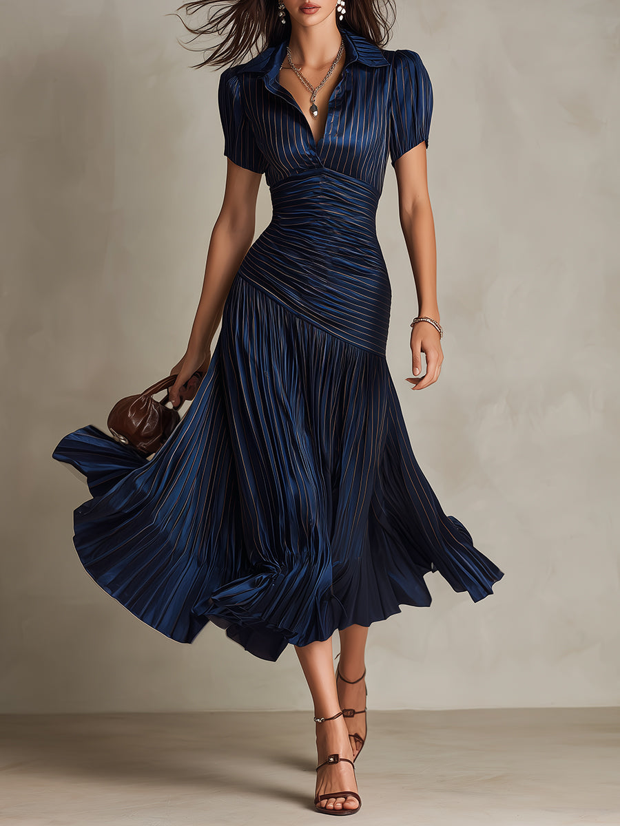 Adriana | Vestido midi satinado de rayas