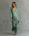 Valeria | Vestido midi elegante con mangas de flecos